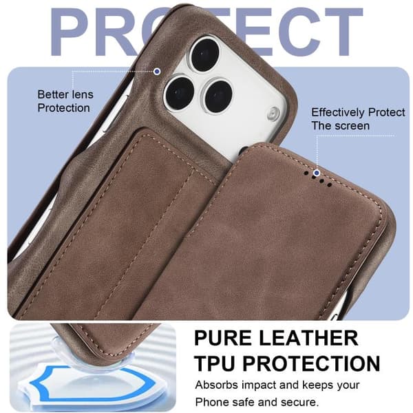 iPhone 18 Pro Max / iPhone 17 Pro Max Skal läderfodral LC.IMEEKE Hon Ancient Series Flip Kaffe
