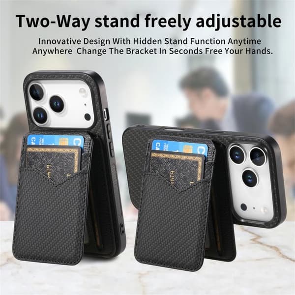 iPhone 18 Pro Max / iPhone 17 Pro Max Skal - Kolfiber med MagSafe - Vertikal Flip för Kort Svart