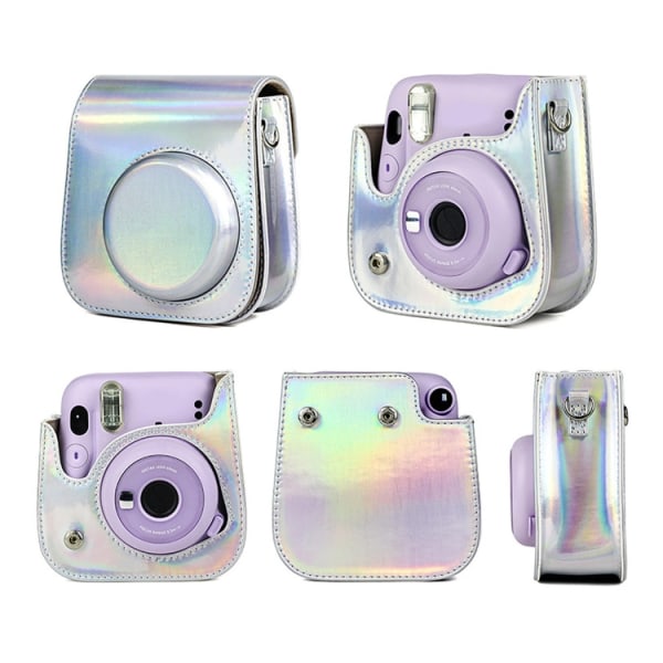 Richwell Bärbar Aurora PU Läder Kameraväska Kameraväska med Axelrem, Lämplig för Fujifilm Instax Mini 11 Silver