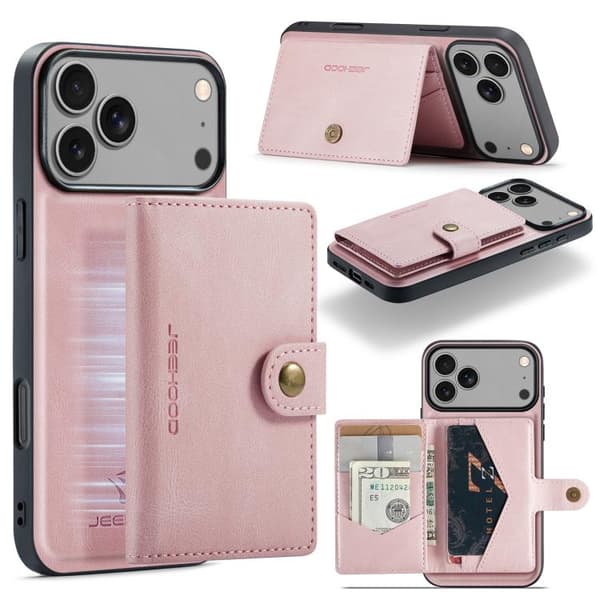 iPhone 18 Pro Max / iPhone 17 Pro Max Skal JEEHOOD Retro Magnetisk Avtagbar Plånbok Rosa