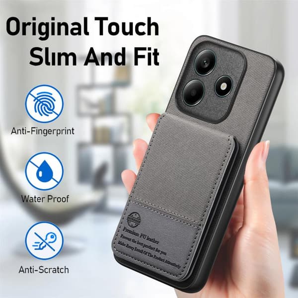 Redmi Note 14 5G - Vertikal Flip RFID Kortväska i Twill Läder Grå