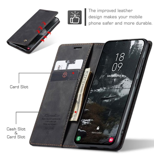Samsung Galaxy S25 Edge 5G Skal CaseMe 013 Multifunktionell Horisontell Flip Läder Svart