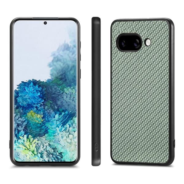 för Pixel 9a Skal med Kolfibertextur och Läderbaksida Grön