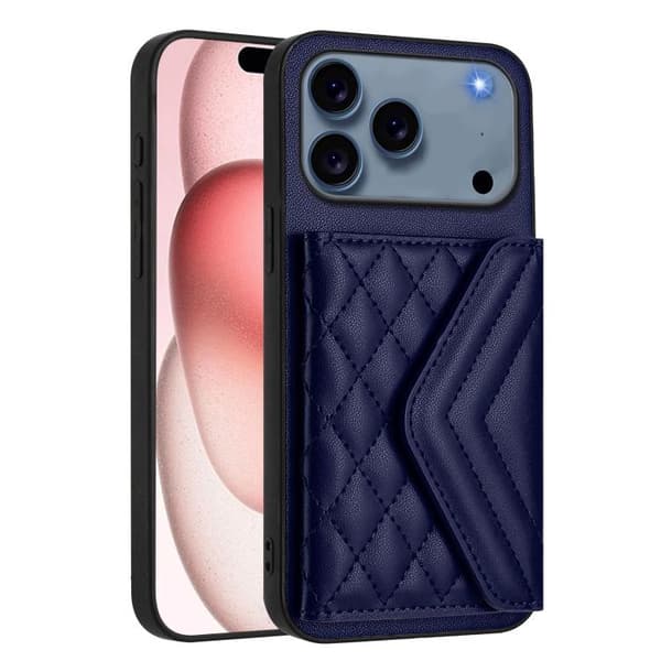 iPhone 18 Pro / iPhone 17 Pro Skal med Rhombisk Textur och Lång Lanyard Blå