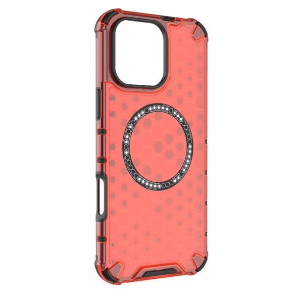iPhone 16 Pro Max Honeycomb Magnetisk Ring Stötsäker Skal Röd