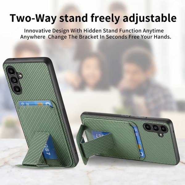Samsung Galaxy Note20 Skal i Kolfiber med Kortficka och Fällbart Ställ Grön