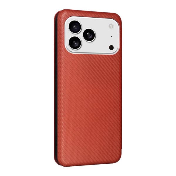 iPhone 18 Pro / iPhone 17 Pro Skal läderfodral med kolfibertextur Brun