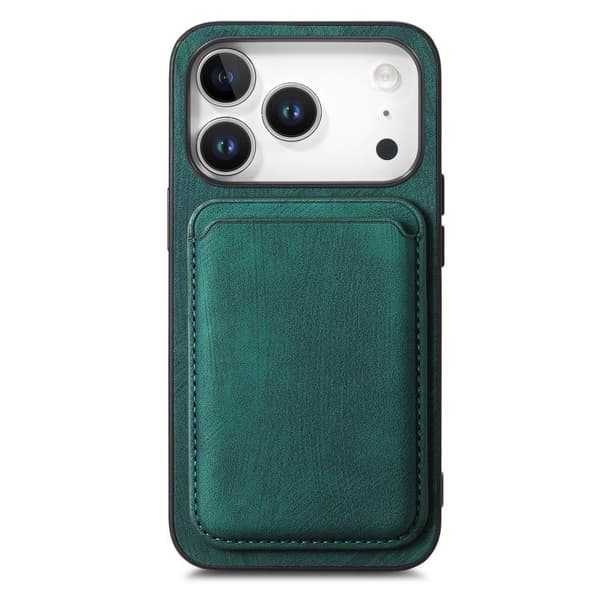 iPhone 17 Pro Max Retro Läder Kortväska Magnetisk Skal Grön