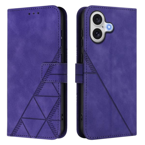 iPhone 17 Skal läderfodral med 3D-embossed flip design Purpur