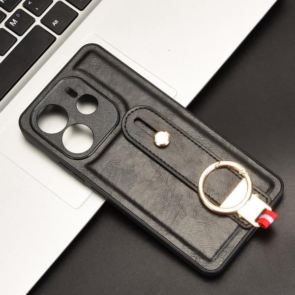 Redmi Note 14 4G - Läderfodral med Handledsrem för Svart