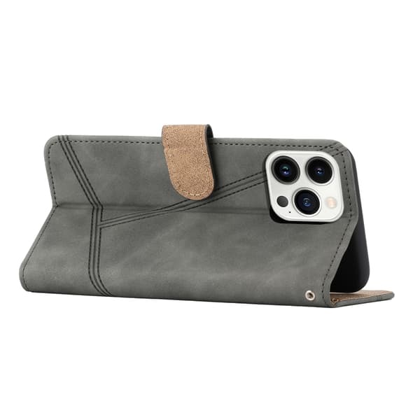 iPhone 16 Pro Max Skal Läder med Stitching - Premium Fodral för Skydd och Stil Grå