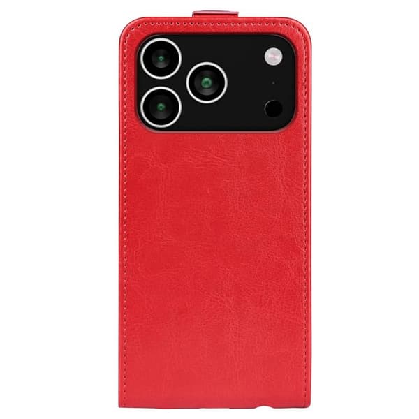 iPhone 18 Pro / iPhone 17 Pro Skal Läderfodral med Textur och Vertikal Flip Röd