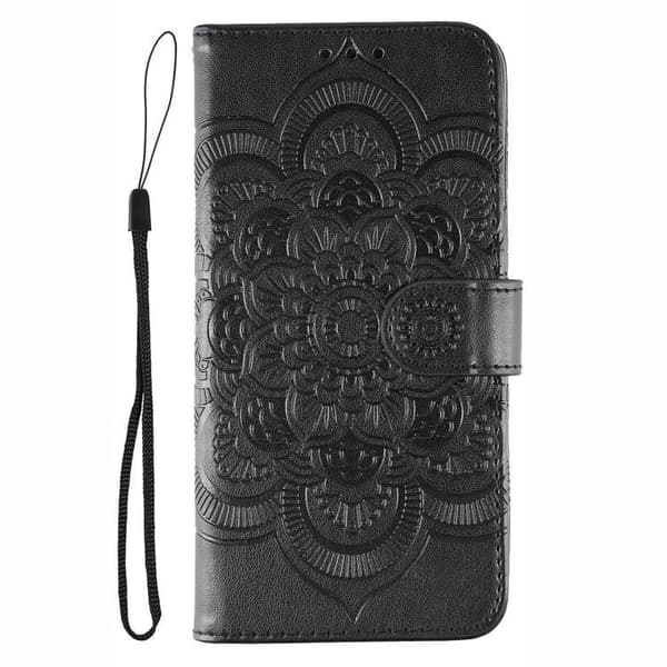 iPhone 18 Pro Max / iPhone 17 Pro Max Skal läderfodral med solmandala präglad Svart