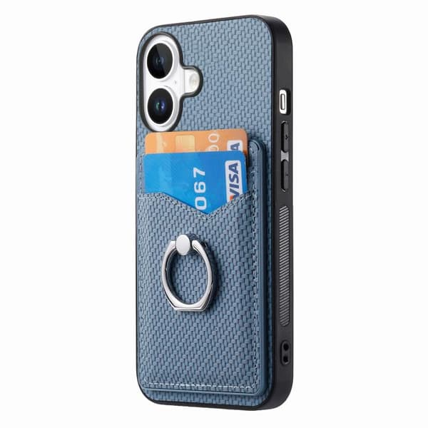 iPhone 17 Skal - Kolfiber med Kortficka och Ring Blå