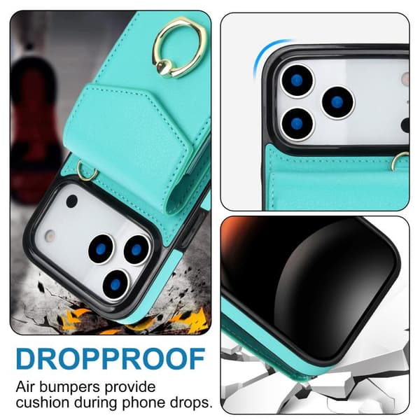 iPhone 18 Pro Max / iPhone 17 Pro Max Skal med Ringhållare och RFID-kortfack Mintgrön