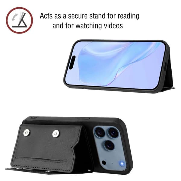 iPhone 18 Pro Max / iPhone 17 Pro Max Skal med Fyra Kortfack och Handledsrem Svart
