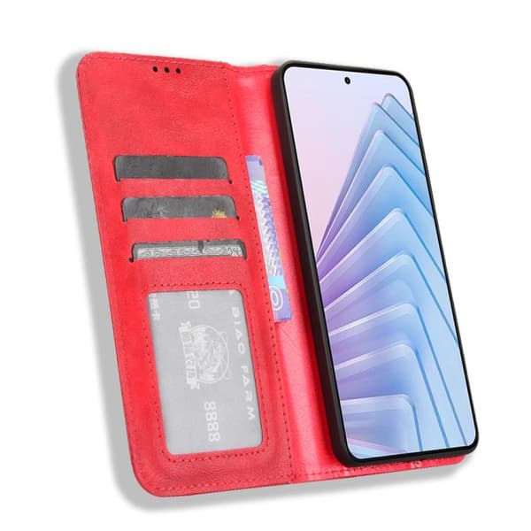 Redmi Note 14 4G - Magnetisk Spänne Retro Textur Läder fodral EU-version Röd