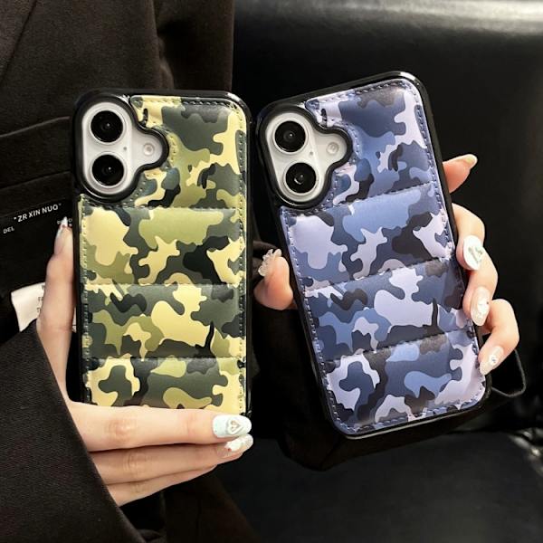 iPhone 16 Pro Camouflage Eiderdown Airbag Skal Blå-B
