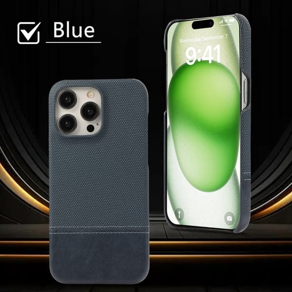 iPhone 16 Pro Max Skal PU med Stötabsorberande Stygning Mörkblå