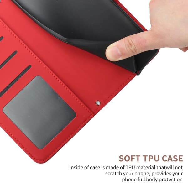 iPhone 18 Pro Max / iPhone 17 Pro Max Skal läderfodral med fjärilsprägling och flip-design Röd