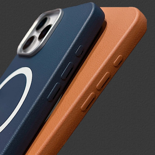 iPhone 16 Pro Max Fodral Lädertextur med MagSafe Fullt Skydd Grå