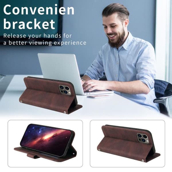 iPhone 18 Pro Max / iPhone 17 Pro Max Skal läderfodral - Livets Träd Design Brun