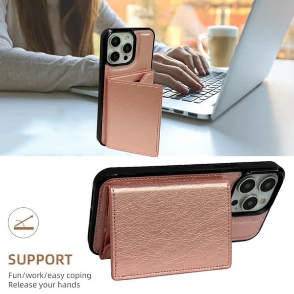 iPhone 16 Pro Solid Color Metallspänne Kortfack Skal Roséguld