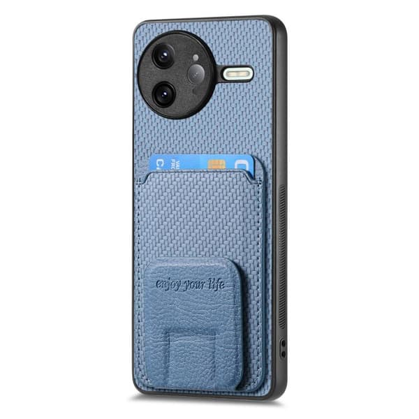 Redmi K80 / Poco F7 Pro - Kolfiber Kortfodral med Fällbart Ställ Blå