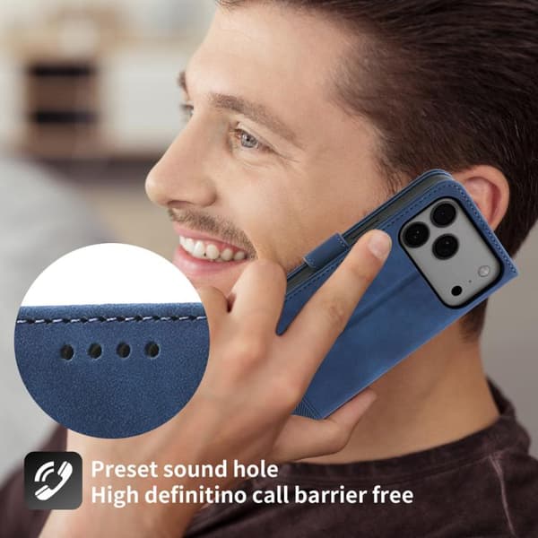 iPhone 17 Pro Max Skal läderfodral Dierfeng Dream Line TPU Hybrid Blå