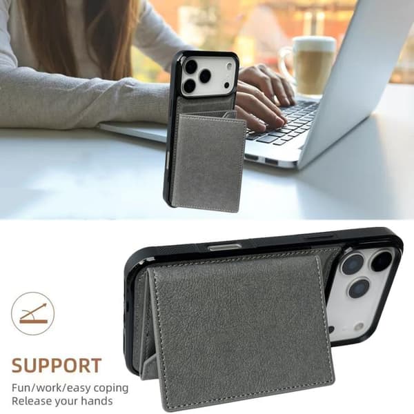 iPhone 18 Pro Max / iPhone 17 Pro Max Skal med Solid Färg och Metallspänne för Kortfack Grå