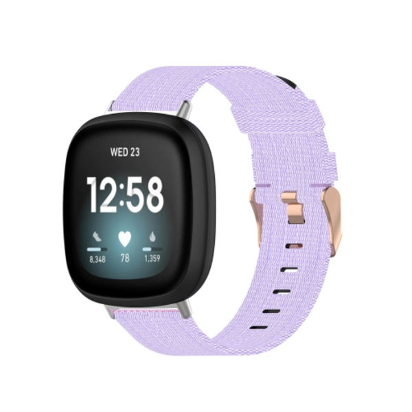 För Fitbit Versa 4 / Sense 2 Universal Nylon Weave Canvas Watch Band Light Purple