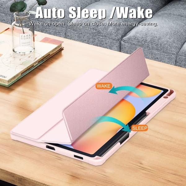 Samsung Galaxy Tab S6 Lite 3-Fold Smart Läderfodral Rosa