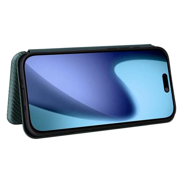 iPhone 17 Air Skal läderfodral - kolfibertextur Grön