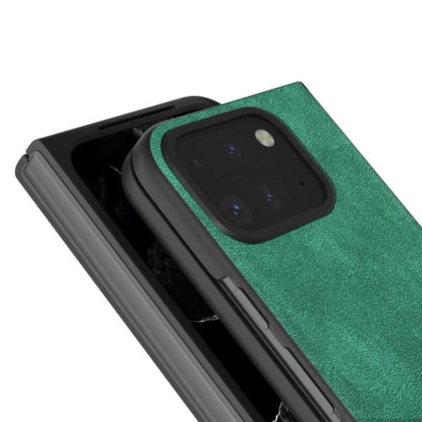 för Pixel 9 Pro Fold - Full Coverage Skal i Svart PU Läder Grön