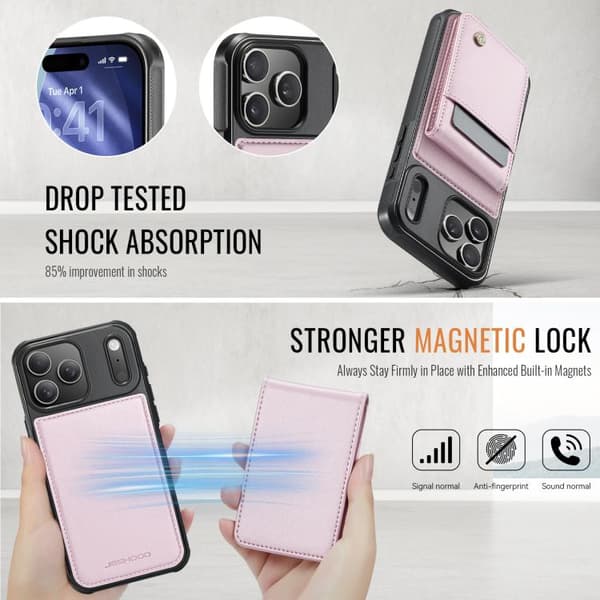 iPhone 18 Pro Max / iPhone 17 Pro Max Skal JEEHOOD Britisk Stil RFID MagSafe Kortväska PU Rosa