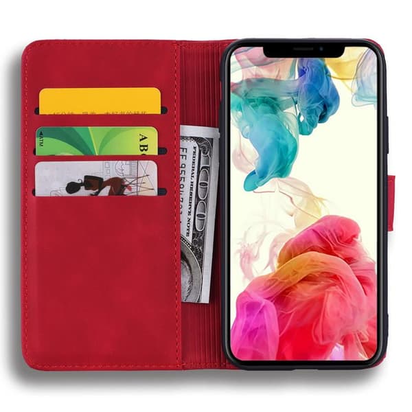 iPhone 18 Pro / iPhone 17 Pro Skal läderfodral med mandala präglad design - dubbelvik Röd