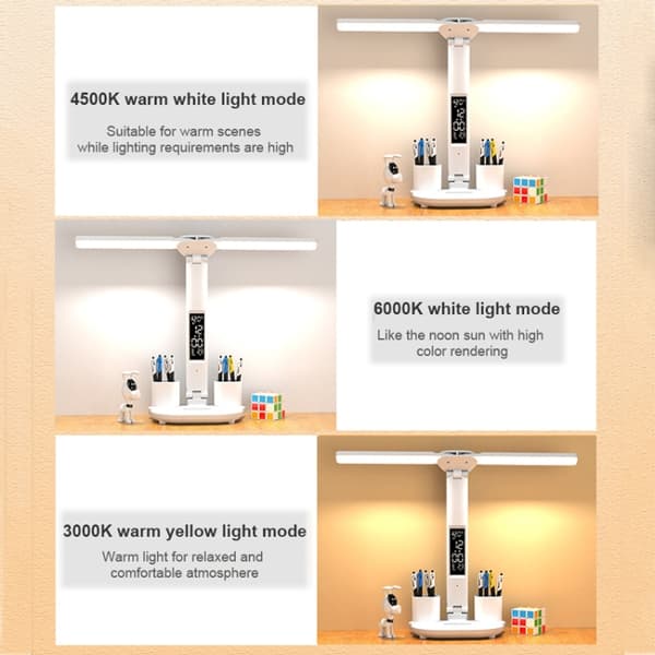LED Intelligent Digital Display Fällbar Skrivbordslampa - Dubbelhuvud USB Rak Plug