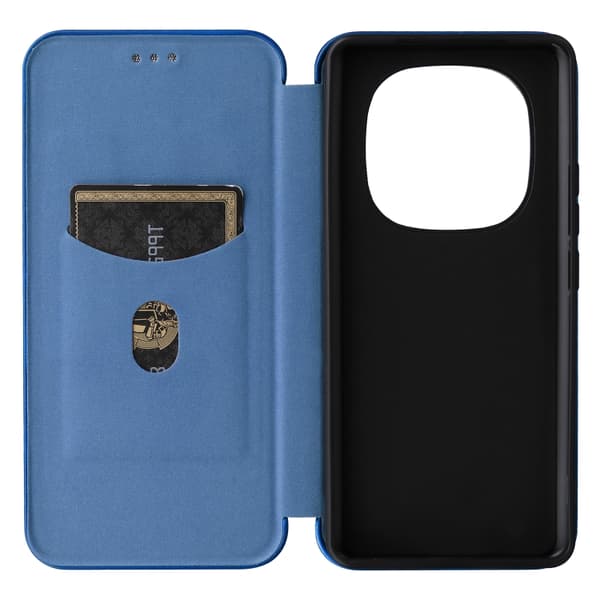 Redmi Note 14 Pro 4G Global - Flip Läderfodral med Kolfibertextur Blå
