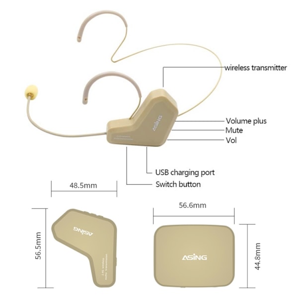 ASiNG WM03 2.4G Trådlös Mikrofon Headset Mikrofon Bluetooth Högtalare Kit (Svart)