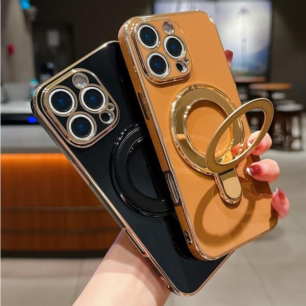 iPhone 16 Pro Solid Color Elektropläterad Metallhållare Skal Rosrosa