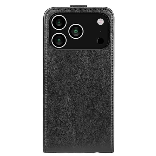 iPhone 18 Pro / iPhone 17 Pro Skal Läderfodral med Textur och Vertikal Flip Svart