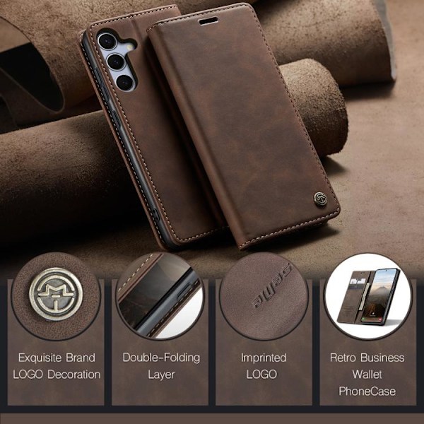Samsung Galaxy S25 5G Skal CaseMe 013 Multifunktionell Horisontell Flip Läder Kaffe