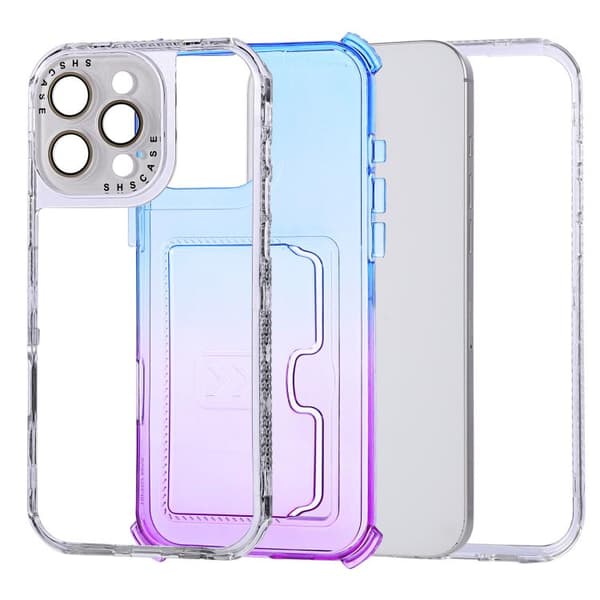 iPhone 16 Pro Max Gradient Färg TPU + PC Kortfack Fullt Skydd Skal Rosa Blå