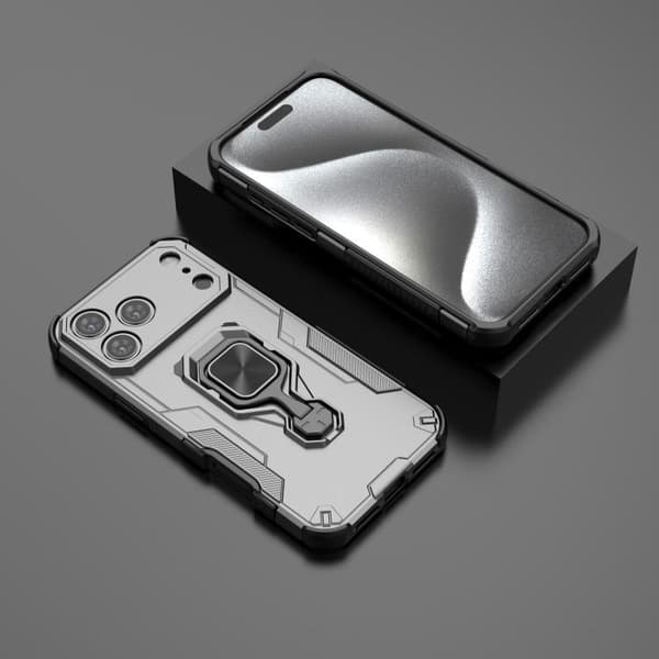 iPhone 18 Pro Max / iPhone 17 Pro Max Skal med Metall Kickstand och TPU Hybrid PC Grå