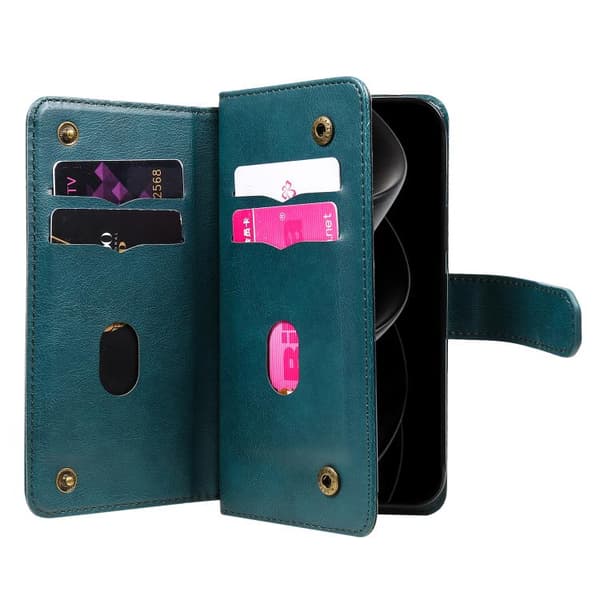 iPhone 18 Pro / iPhone 17 Pro Skal läderfodral med multifunktion och 10 kortfack Mörkgrön