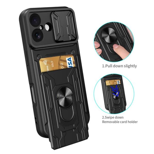 iPhone 17 Skal med Sliding Camshield - TPU+PC och Kortfack Blå