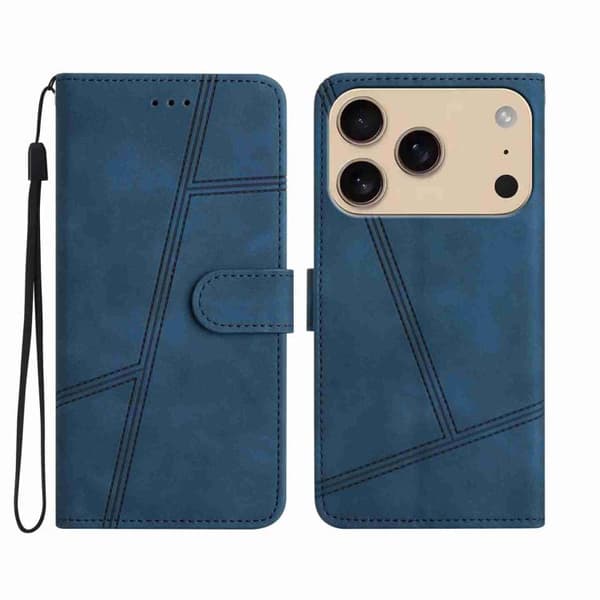 iPhone 18 Pro Max / iPhone 17 Pro Max Skal läderfodral med skin-feel sömnad Blå