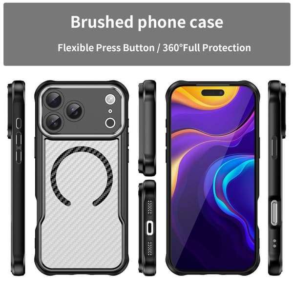 iPhone 18 Pro Max / iPhone 17 Pro Max Skal - kolfibertextur med MagSafe, genomskinlig Svart