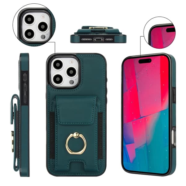 iPhone 16 Pro Elastisk Kortväska Ringhållare Skal Mörkgrön