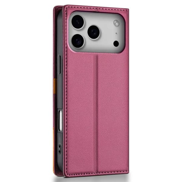 iPhone 18 Pro / iPhone 17 Pro Skal läderfodral N.BEKUS P3 RFID med magnetisk flip Vinrött